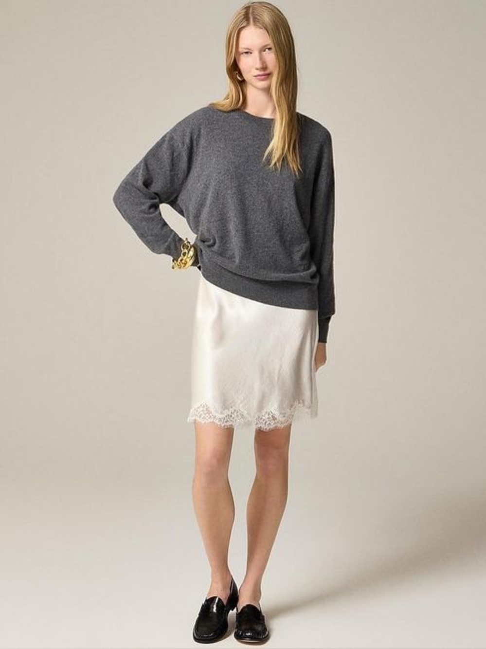J. Crew Gwen Lace Trim Slip Skirt
